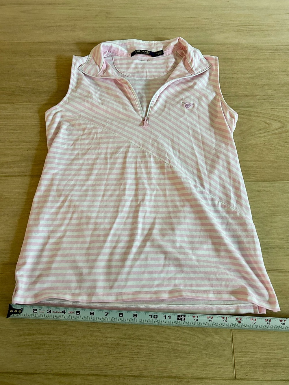 Polo Golf Ralph Lauren Women's Pink Striped Sleeveless 1/4 Zip Collared Shirt - Picture 4 of 9